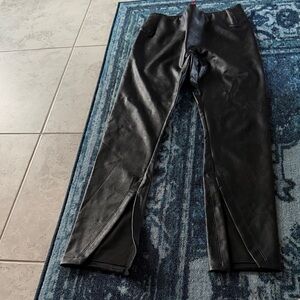 SPANX Black Faux Leather Leggings with Red Brand Tag